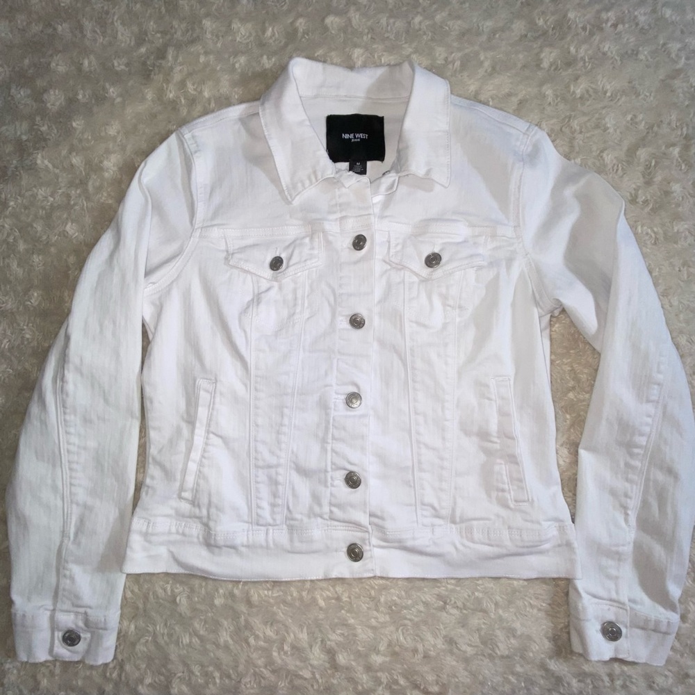 Nine West White Denim Stretch Jacket M Medium ASO Monica Friends